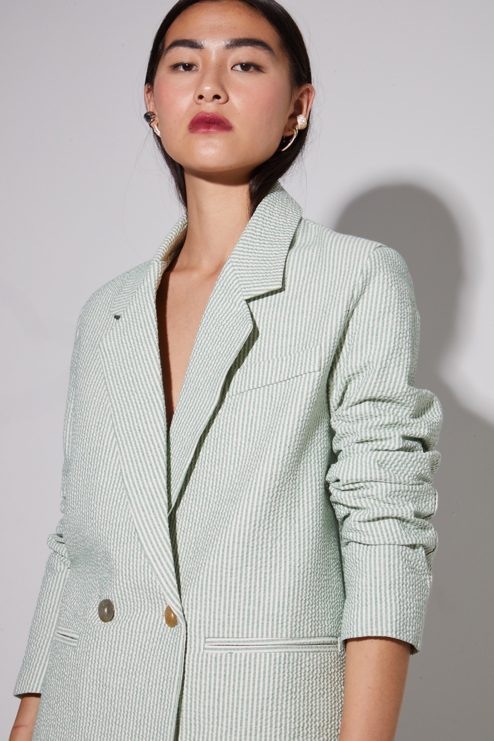 Blazer Ema, rayures gaufrées vertes fabriqué en Italie
