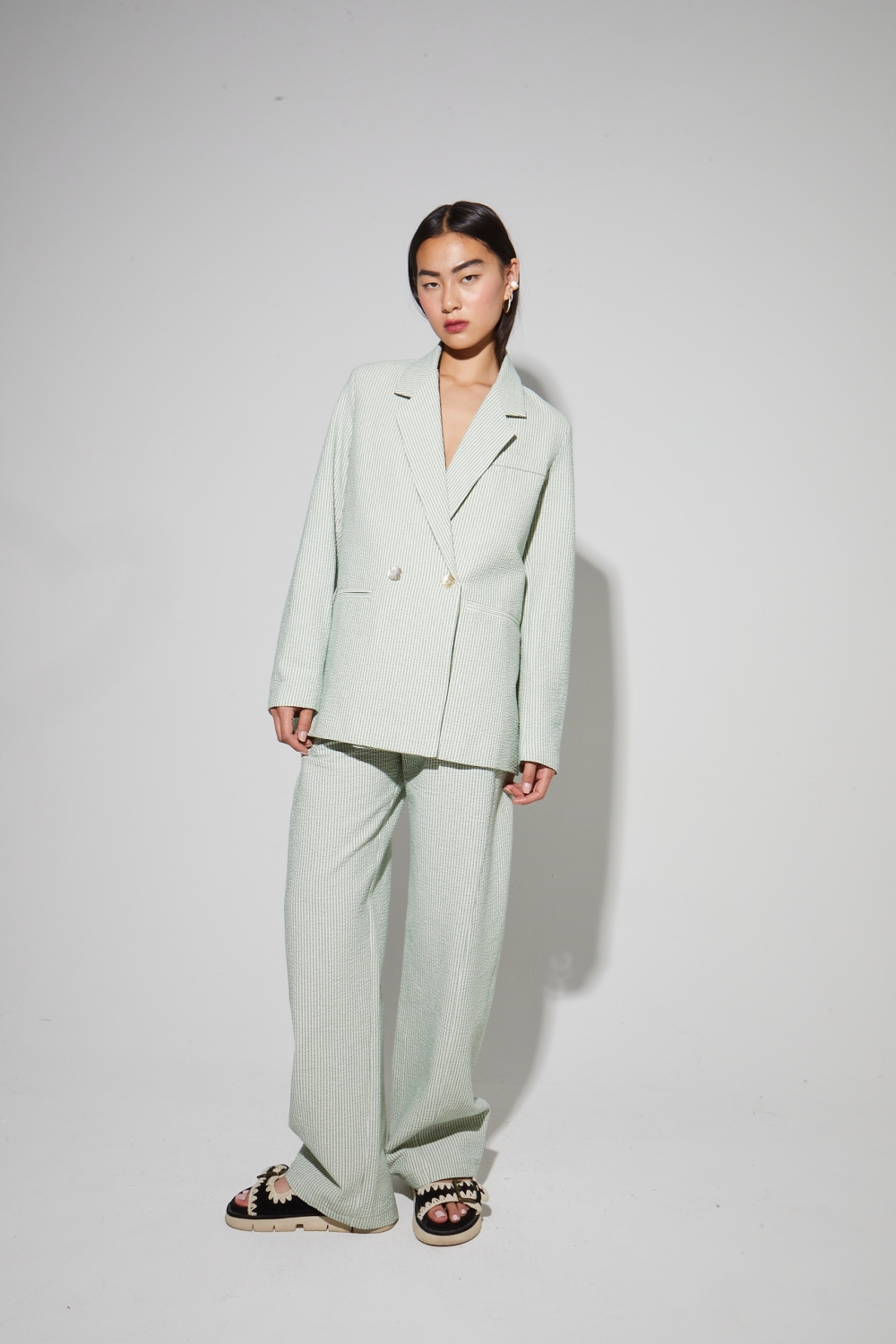 Blazer Ema, rayures gaufrées vertes fabriqué en Italie