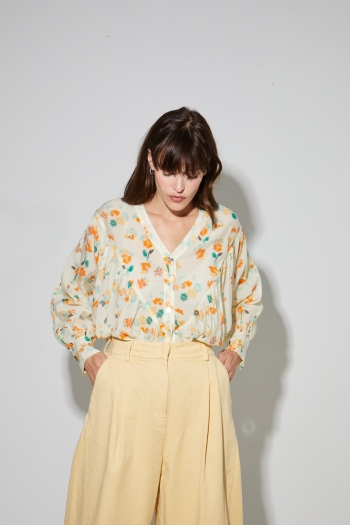Elyse-blouse met Isabel-print Capucine, gemaakt in Italië