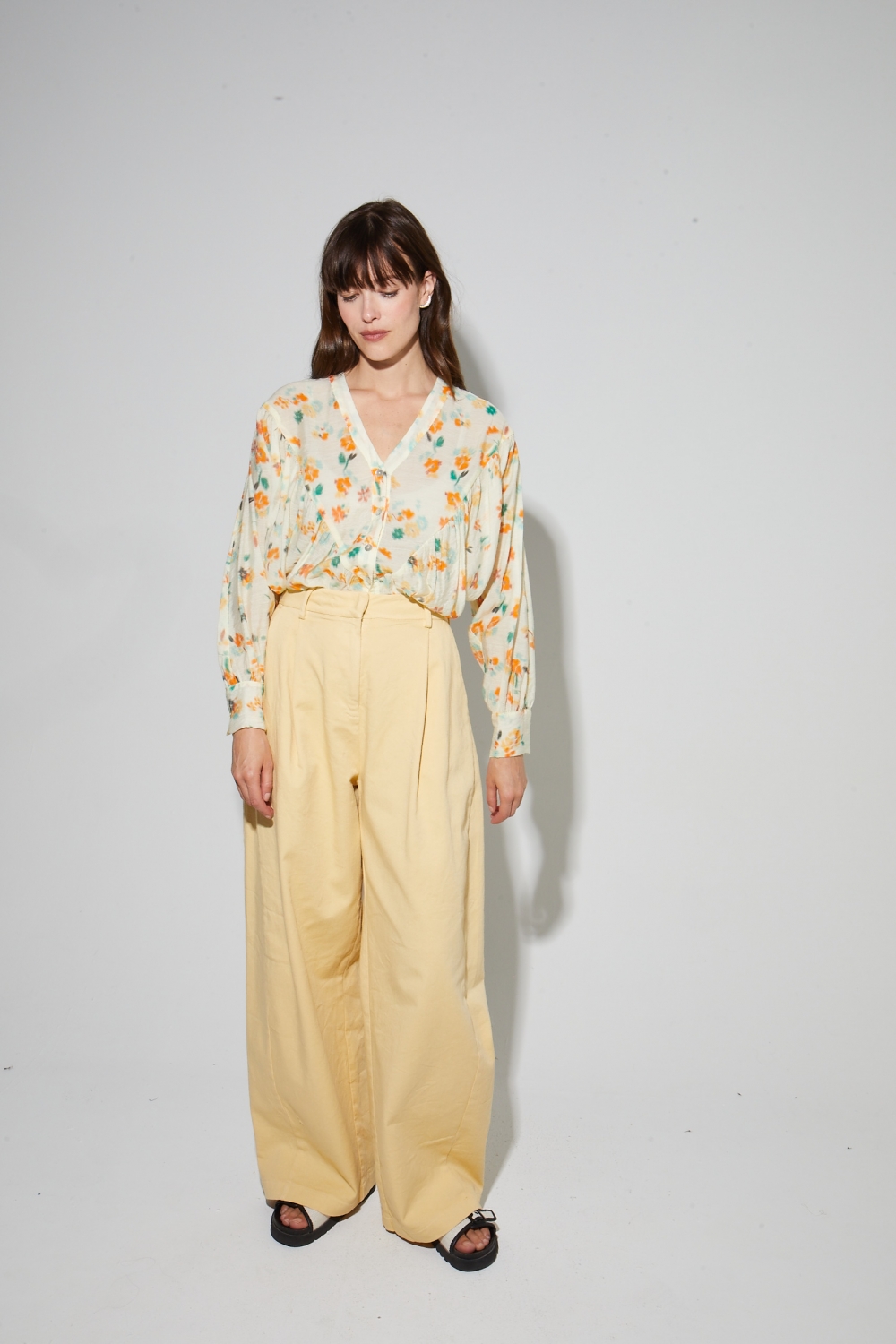 Elyse-blouse met Isabel-print Capucine, gemaakt in Italië