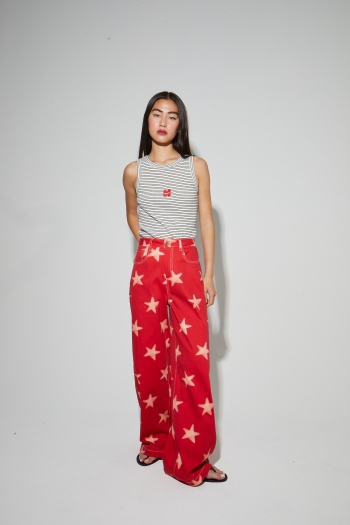 Pantalon Swiggy, esprit denim print étoile red fabriqué en Italie