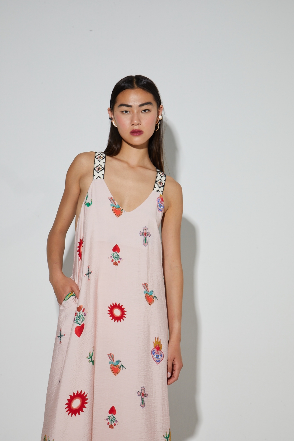 Maxi-jurk met Madone-print, gemaakt in Portugal