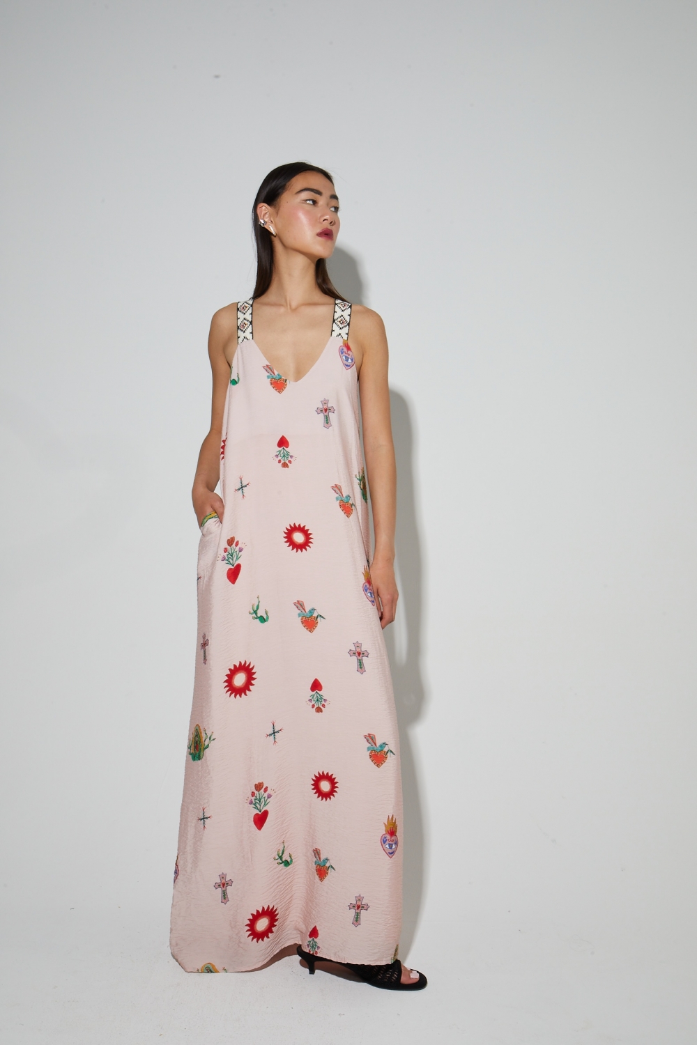 Maxi-jurk met Madone-print, gemaakt in Portugal