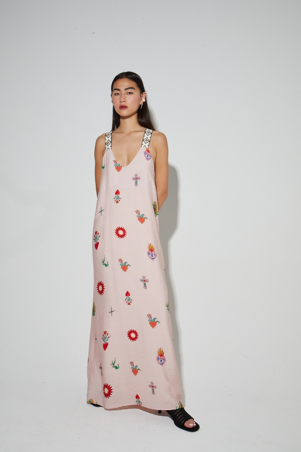 Maxi-jurk met Madone-print, gemaakt in Portugal