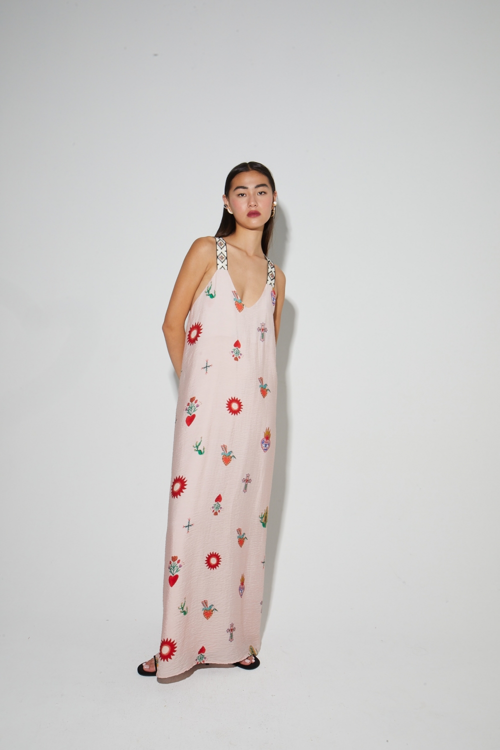 Maxi-jurk met Madone-print, gemaakt in Portugal