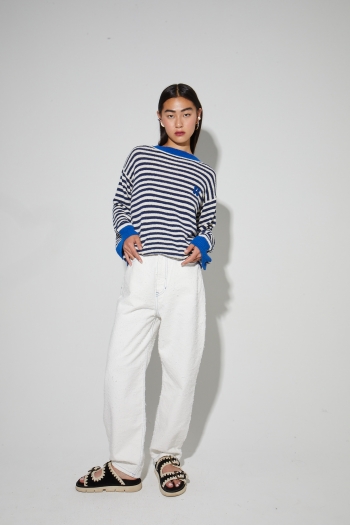 Maille Marinère Cleo blue en fil de coton éponge, fabriquée en Italie