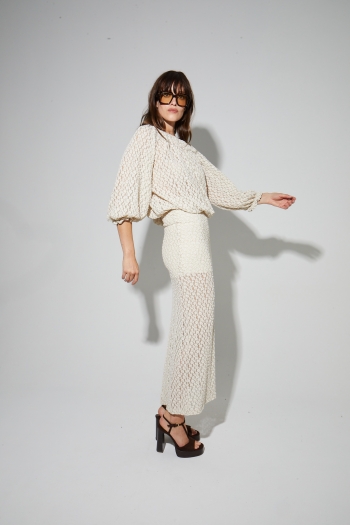 Maxi jupe Rebecca Flower Dentelle naturel fabriquée en Italie