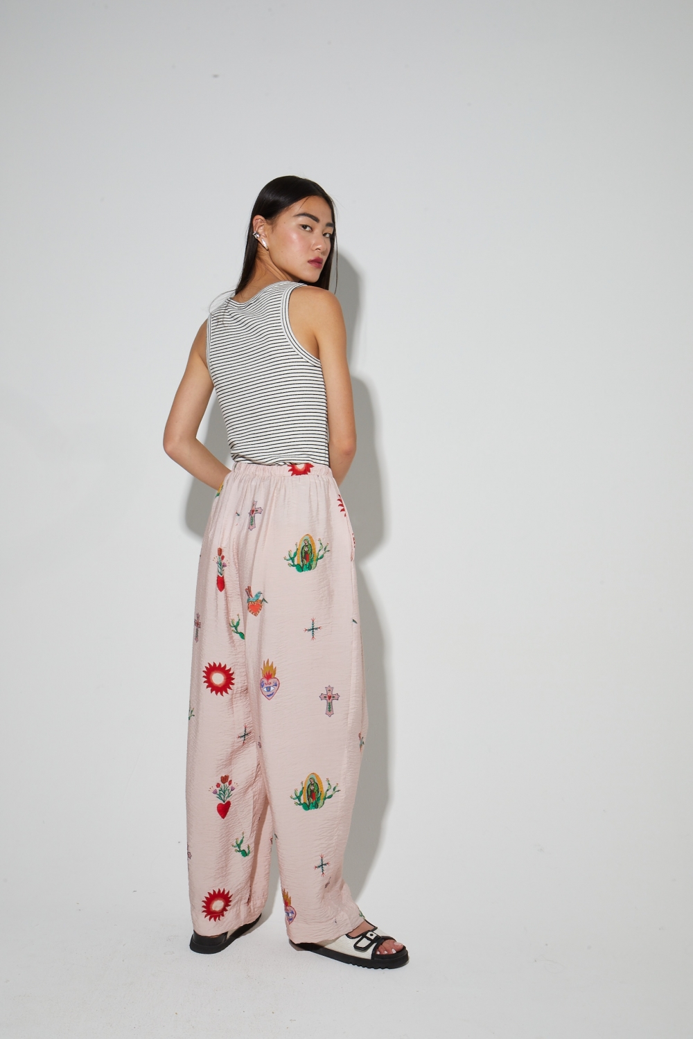 Alma-broek met Madone-print, gemaakt in Itali