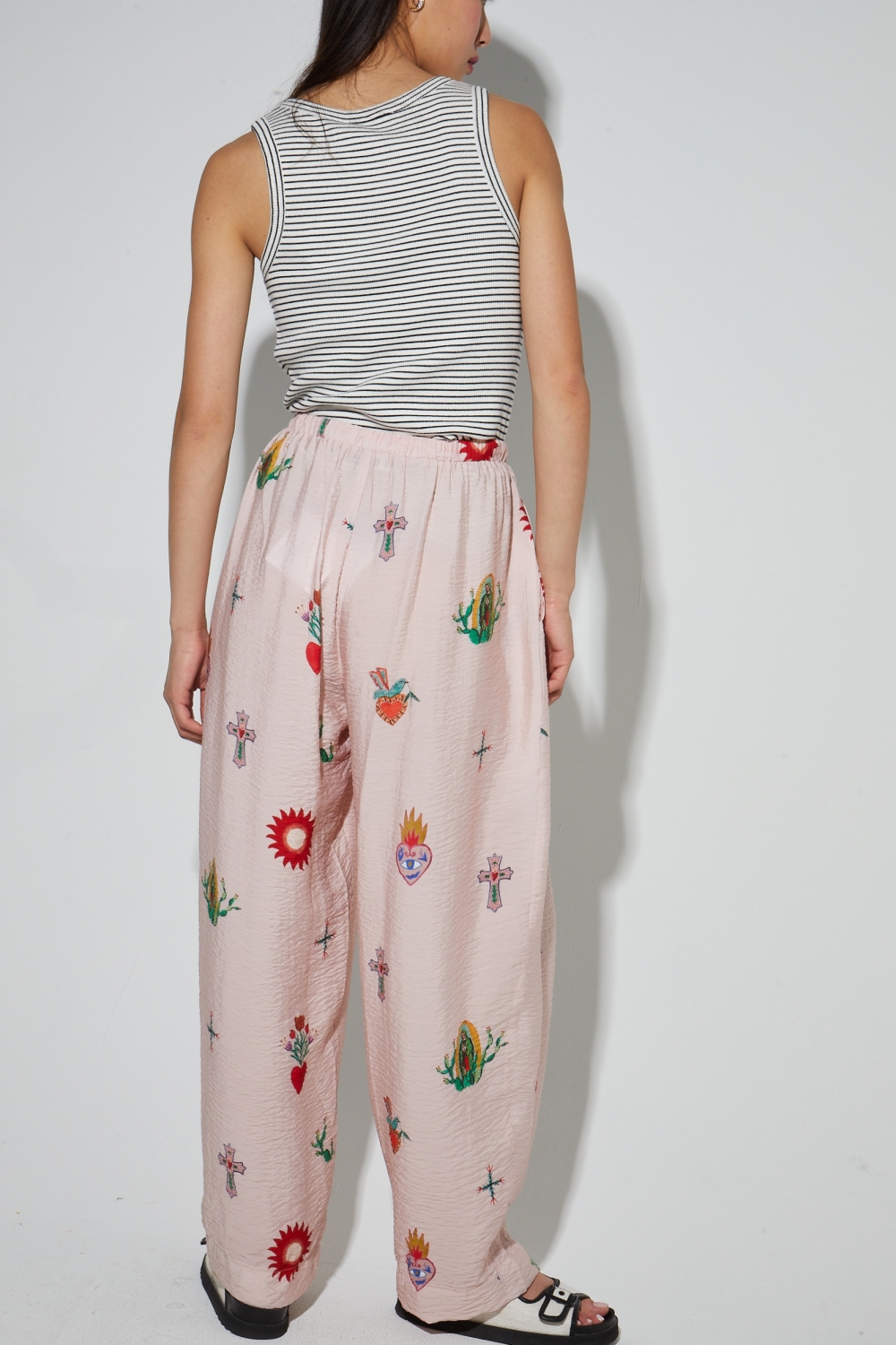 Alma-broek met Madone-print, gemaakt in Itali