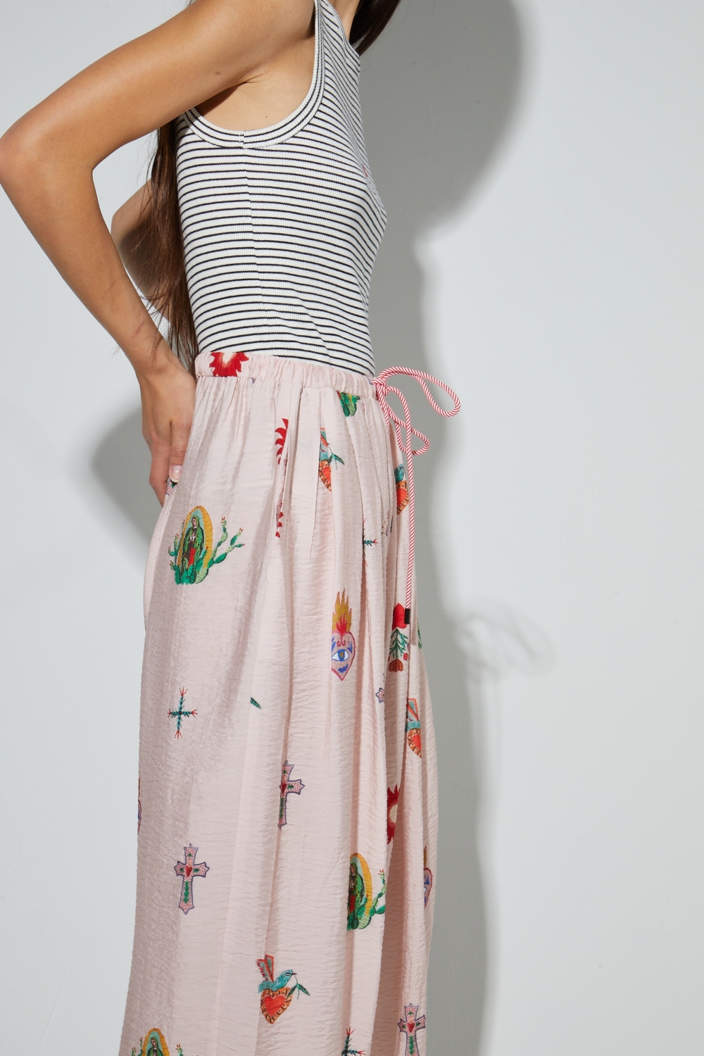 Alma-broek met Madone-print, gemaakt in Itali