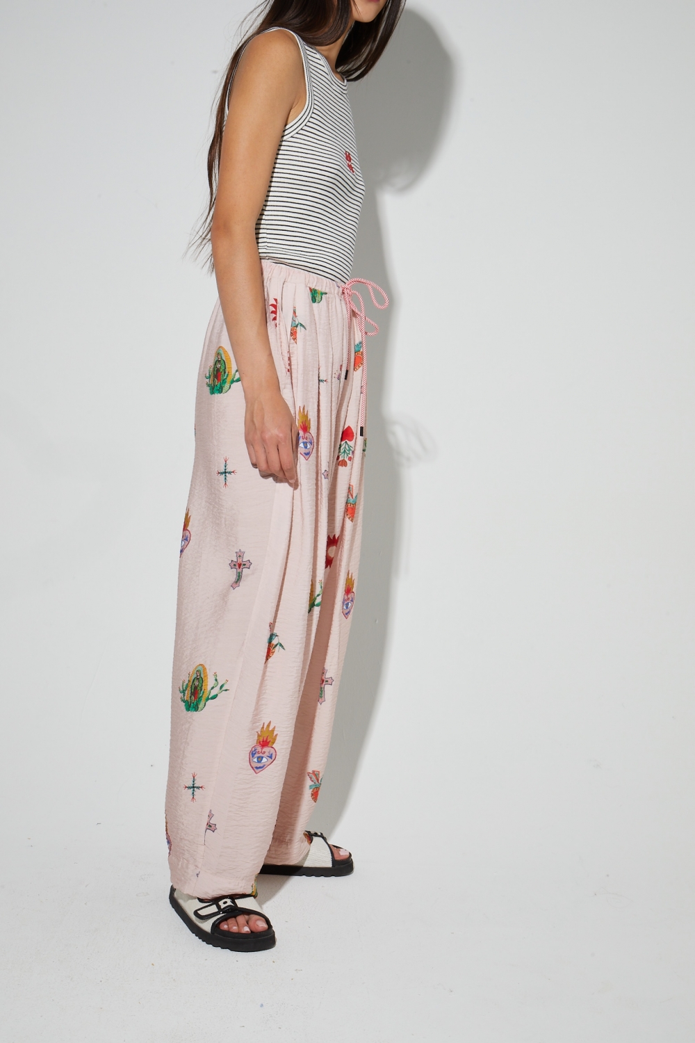 Alma-broek met Madone-print, gemaakt in Itali