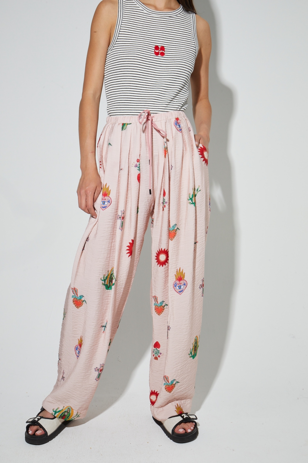 Alma-broek met Madone-print, gemaakt in Itali