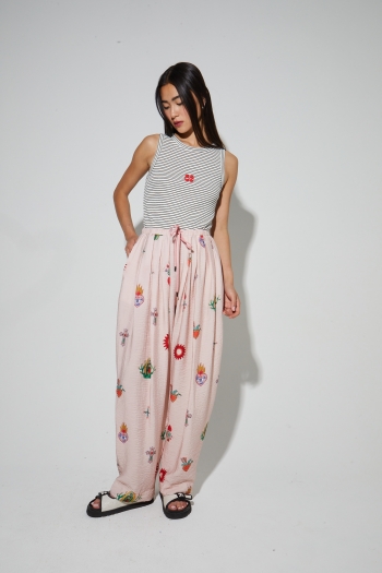 Alma-broek met Madone-print, gemaakt in Itali