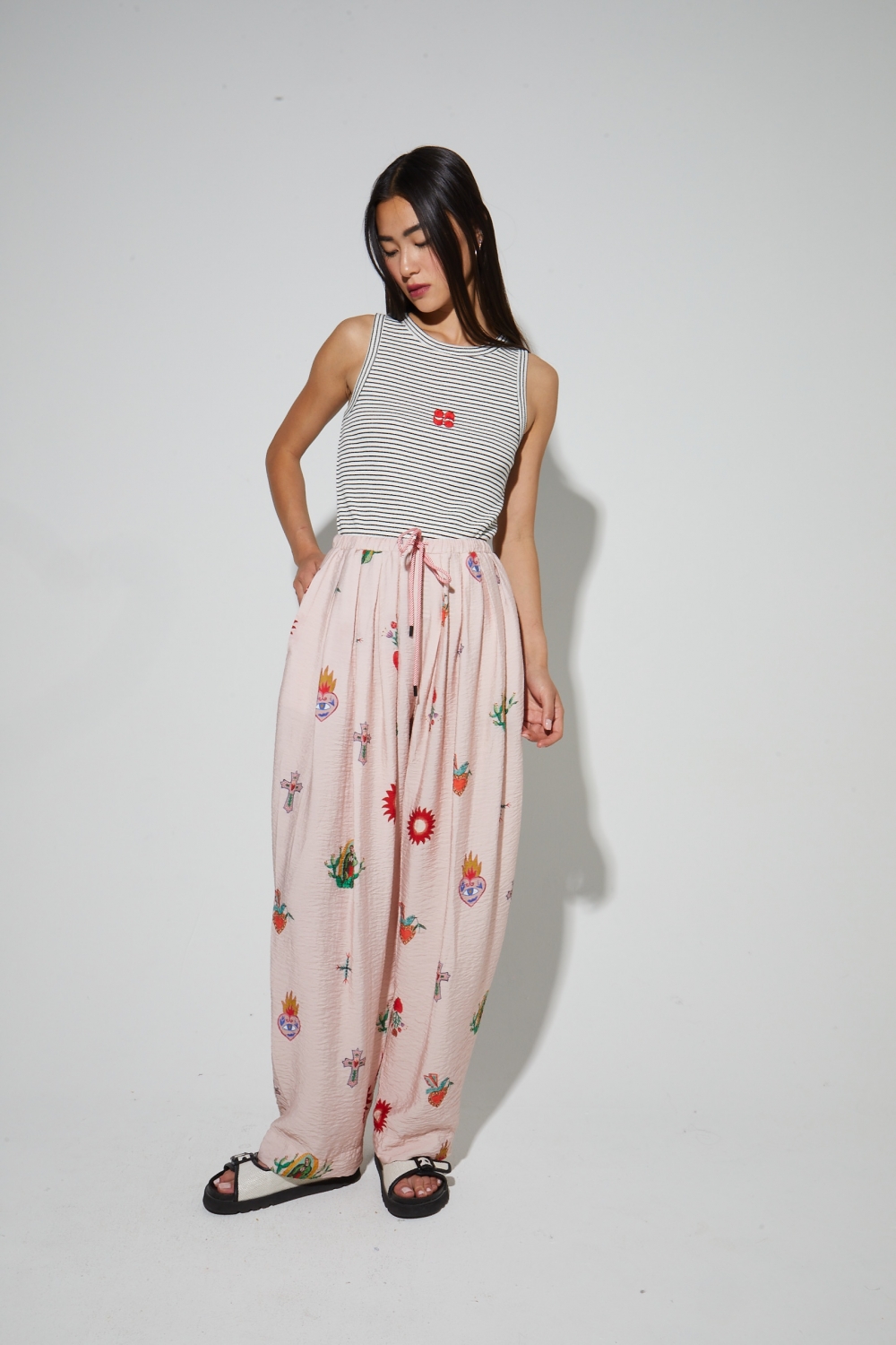 Alma-broek met Madone-print, gemaakt in Itali