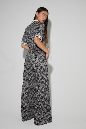 Pantalon Charlie Panama Flower Black, fabriqué en Italie
