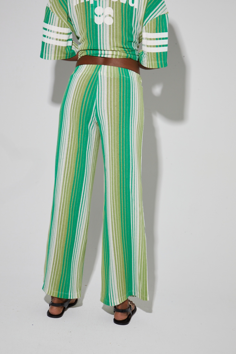Pantalon Charlie tricot rayures green fabriqué en italie
