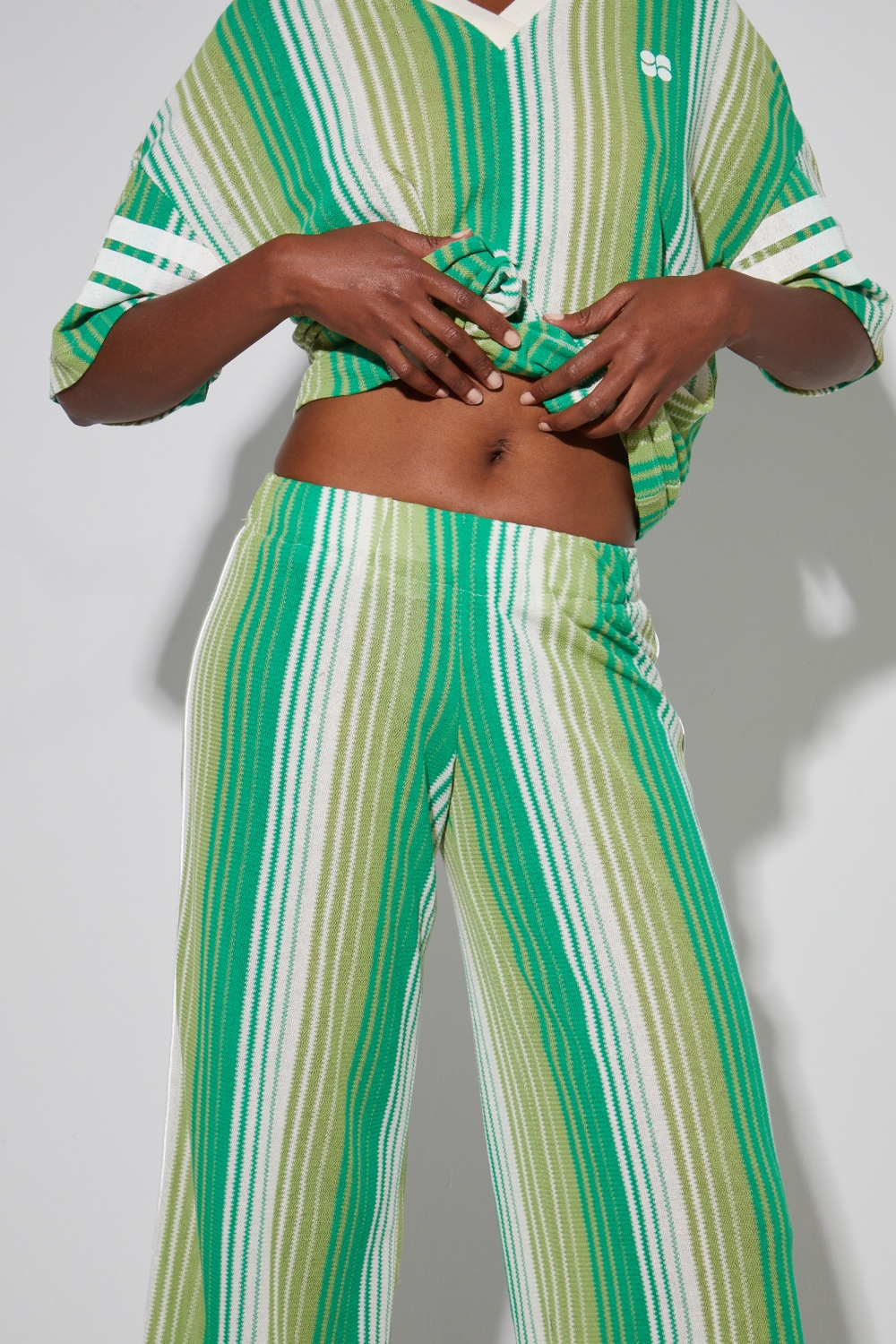 Pantalon Charlie tricot rayures green fabriqué en italie