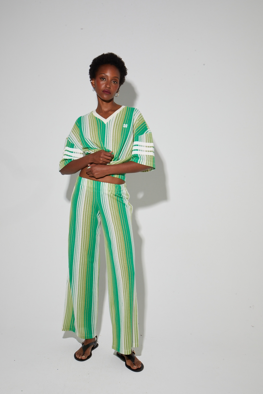 Pantalon Charlie tricot rayures green fabriqué en italie