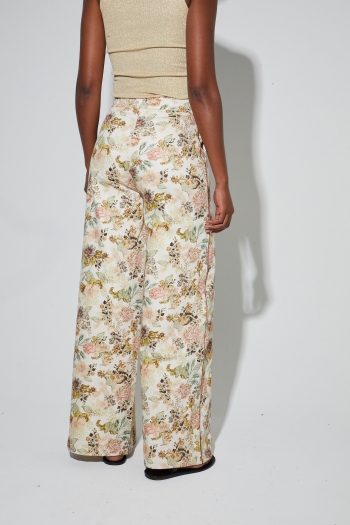 Pantalon Charlie, Toile esprit denim vintage flower fabriqué en Italie