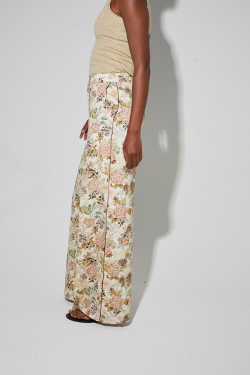 Pantalon Charlie, Toile esprit denim vintage flower fabriqué en Italie