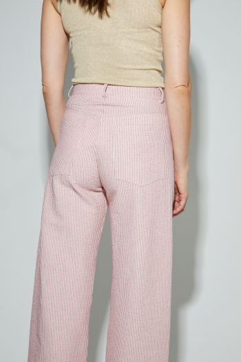Pantalon Malou, rayures gaufrées rouge fabriqué en Italie