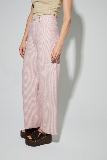 Pantalon Malou, rayures gaufrées rouge fabriqué en Italie