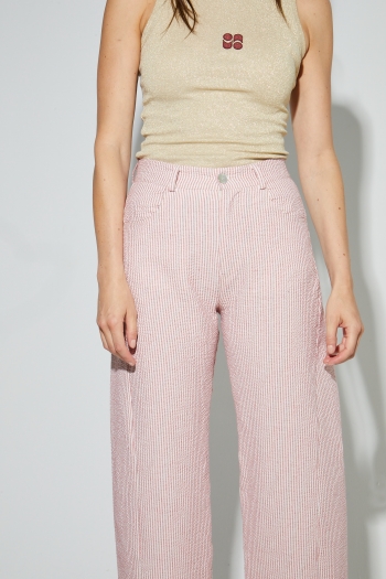 Pantalon Malou, rayures gaufrées rouge fabriqué en Italie