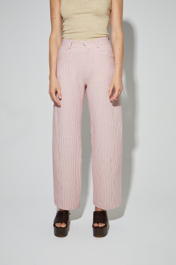 Pantalon Malou, rayures gaufrées rouge fabriqué en Italie
