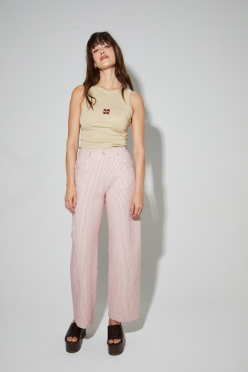 Pantalon Malou, rayures gaufrées rouge fabriqué en Italie