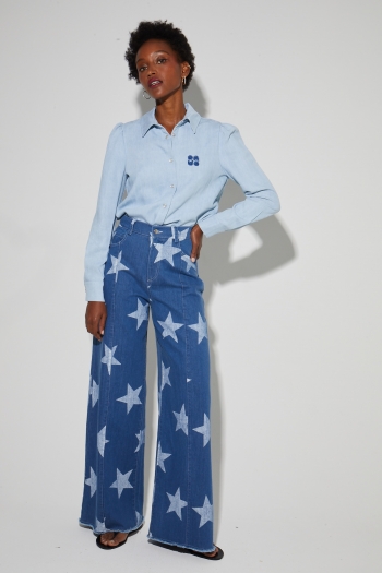 Pantalon Swiggy, esprit denim print étoile blue fabriqué en Italie