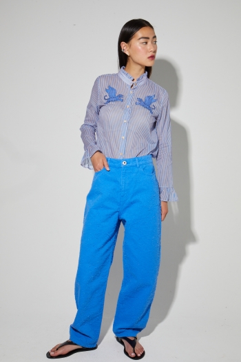 Chemise Iris voile de coton rayures bleues fabriquée en Italie