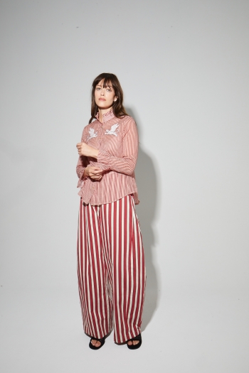 Chemise Iris voile de coton rayures rouges fabriquée en Italie