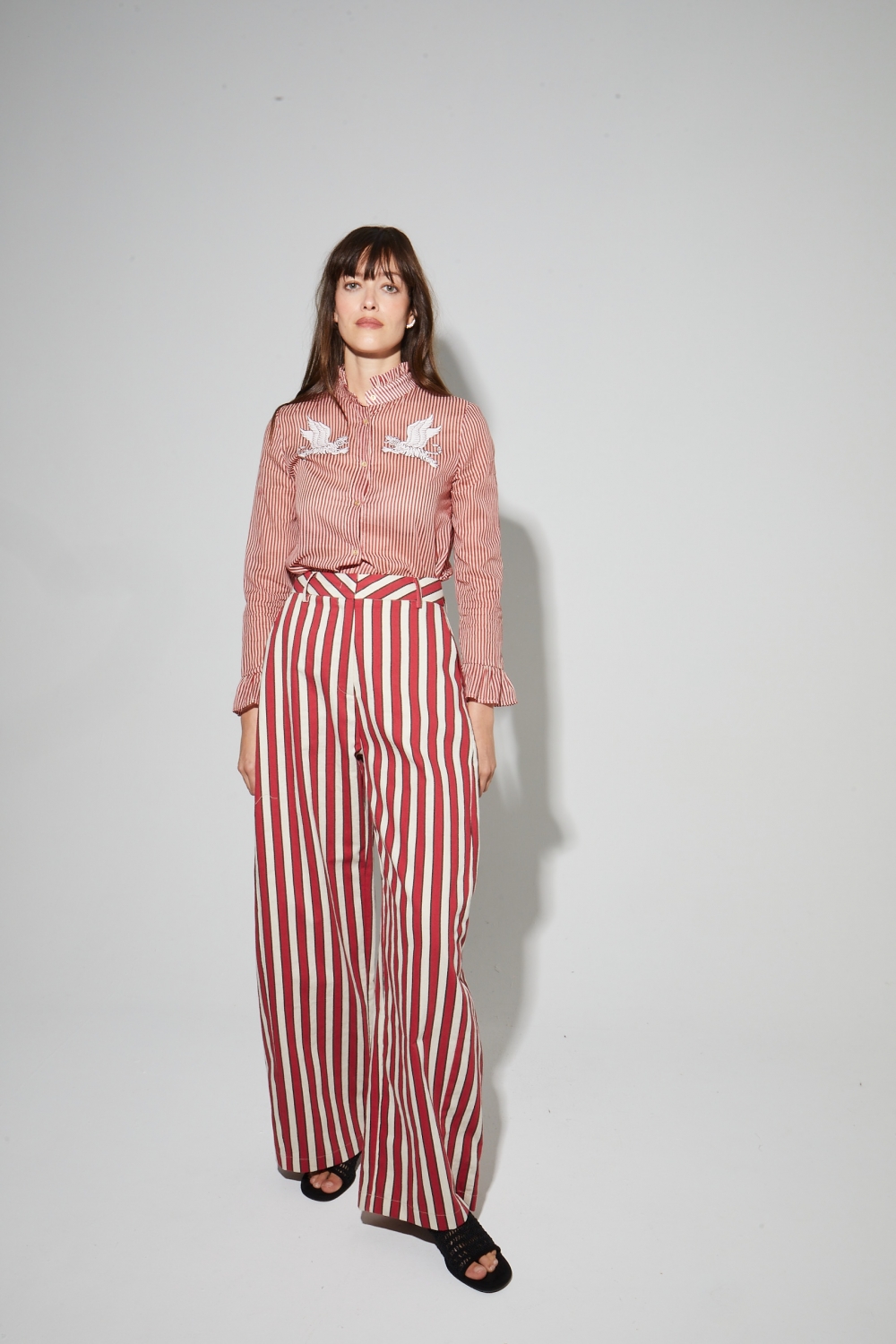Chemise Iris voile de coton rayures rouges fabriquée en Italie