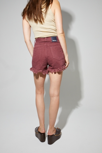 Bordeauxrode Bradley-denimshort met versleten look, gemaakt in Italië