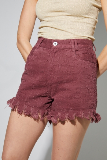 Bordeauxrode Bradley-denimshort met versleten look, gemaakt in Italië