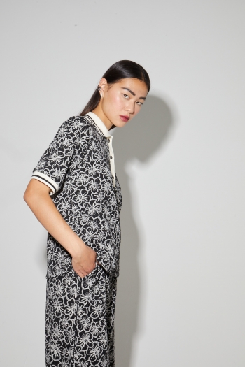 Polo Panama Flower black, fabriqué en Italie