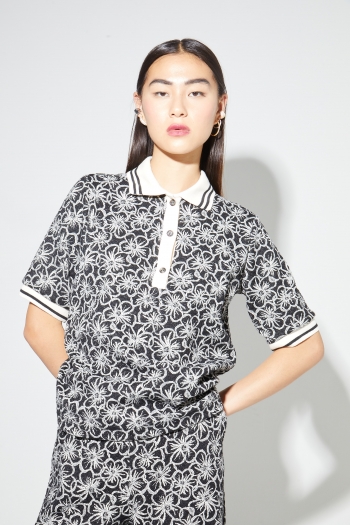Polo Panama Flower black, fabriqué en Italie