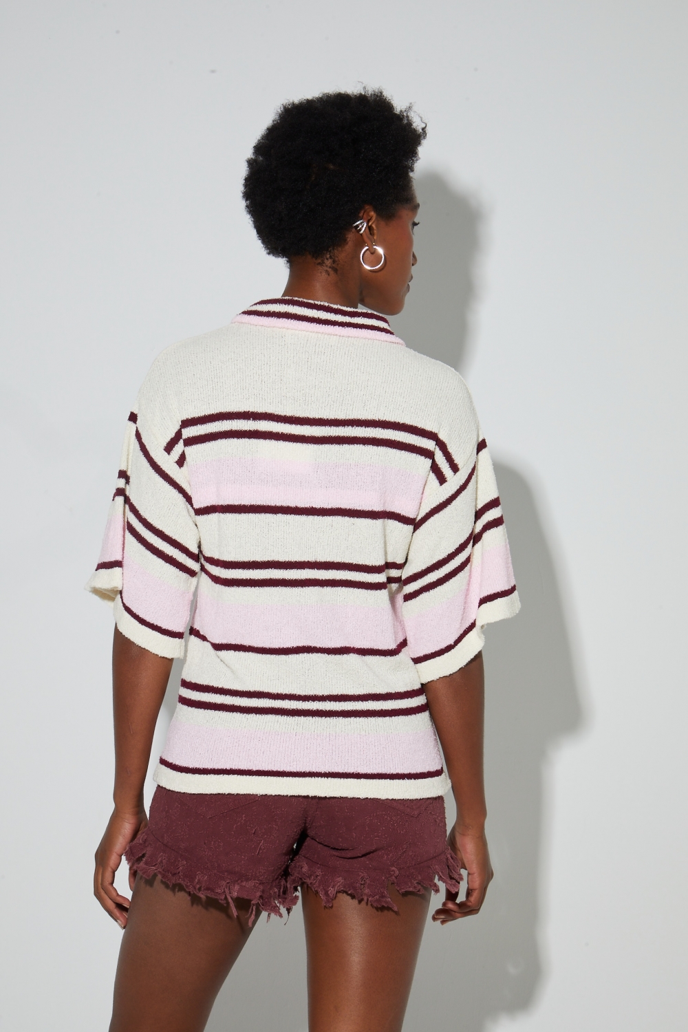 Ralphy Rayures Bordeaux polo shirt in cotton terry cloth, made in Italy