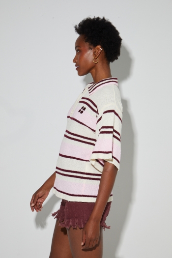 Ralphy Rayures Bordeaux polo shirt in cotton terry cloth, made in Italy