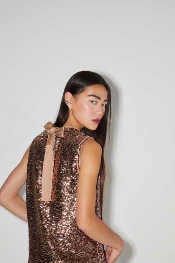 Top Foxy met bronzen pailletten, gemaakt in Italië