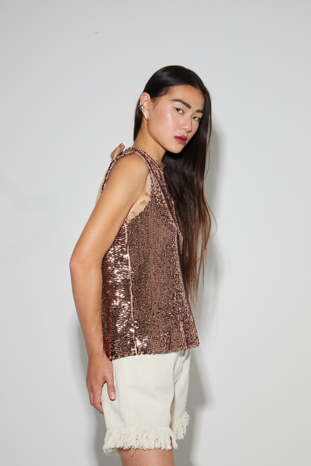Top Foxy met bronzen pailletten, gemaakt in Italië