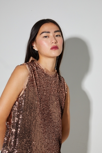 Top Foxy met bronzen pailletten, gemaakt in Italië