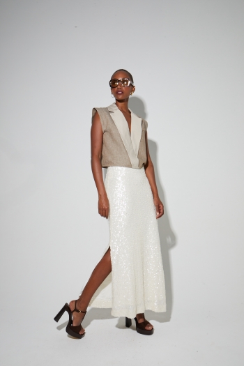 Longue Jupe Ginger à  sequin blanc, fabriquée en Italie