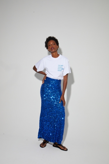 Longue Jupe Ginger à sequin bleu, fabriquée en Italie