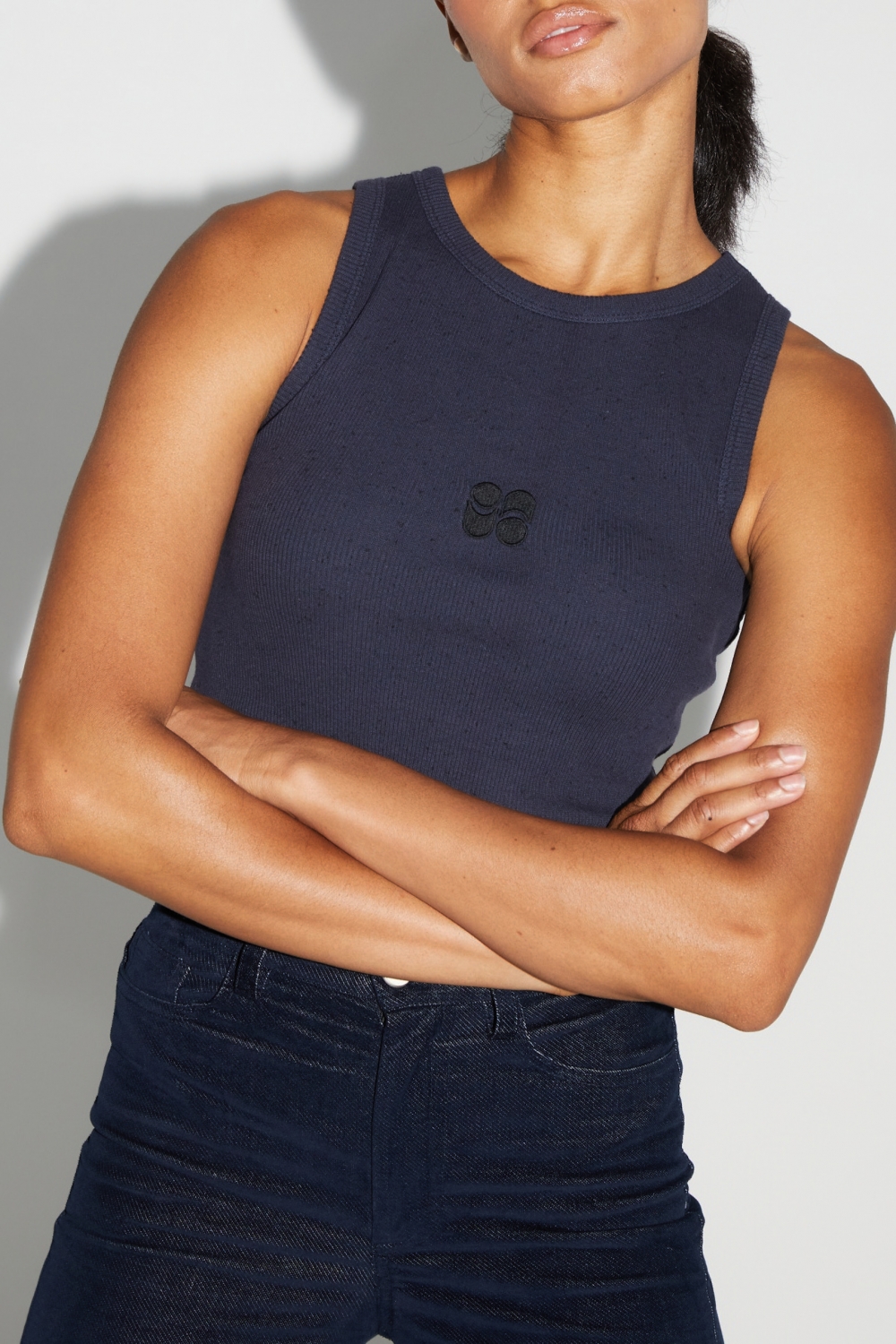 Theo Navy gevlekte top gemaakt in Portugal