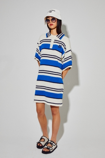 Dress Polo Ricky Blue en fil de coton éponge, tricotée en Italie