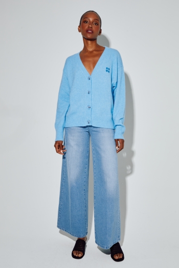 Cardigan Mira Alpaga bleu fabriqué avec soin en Italie