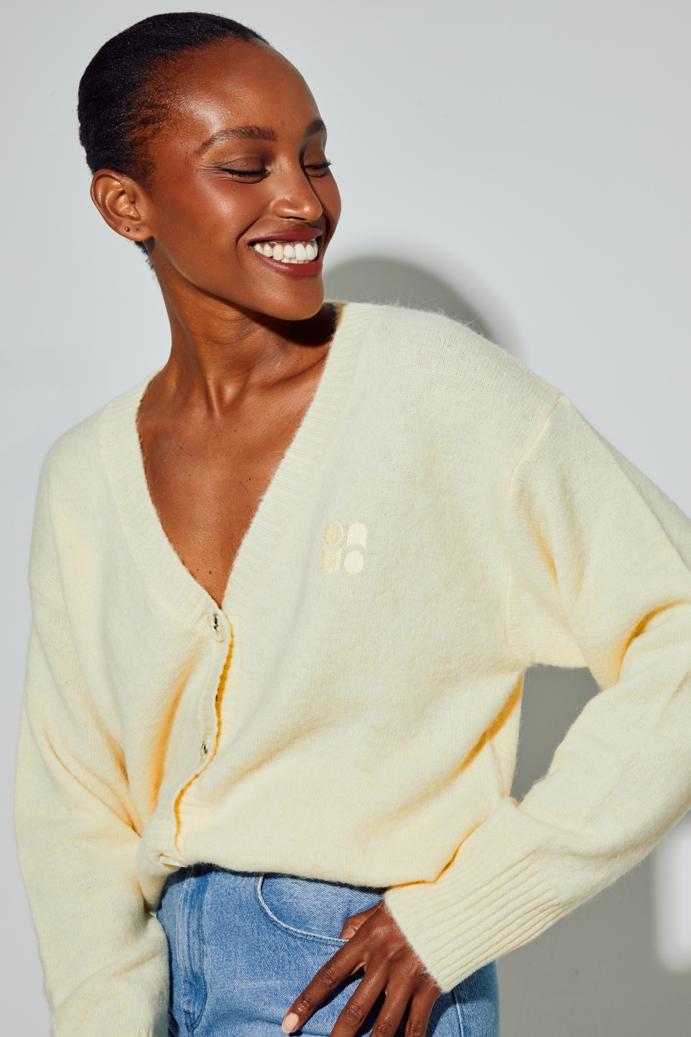 Cardigan Mira Alpaga Yellow fabriqué en Italie