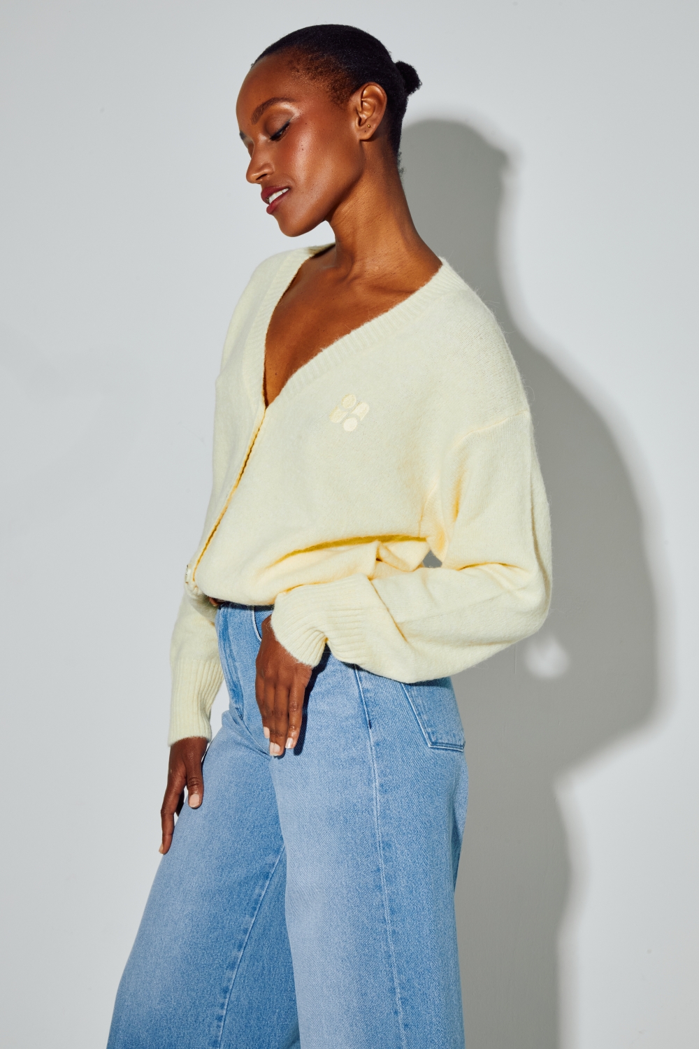 Cardigan Mira Alpaga Yellow fabriqué en Italie