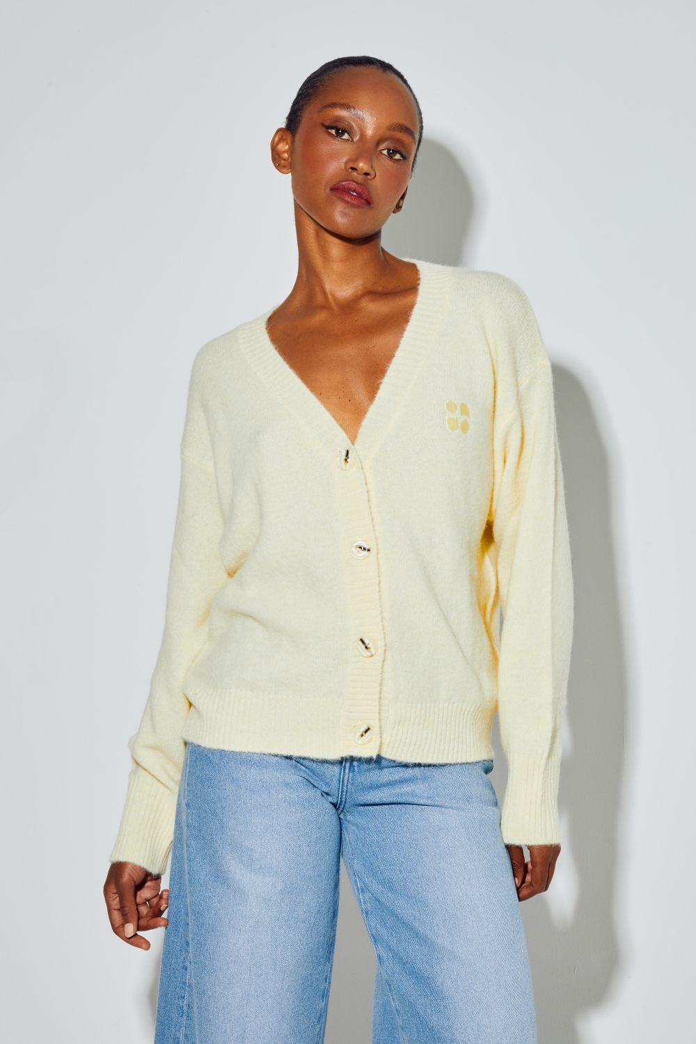 Cardigan Mira Alpaga Yellow fabriqué en Italie